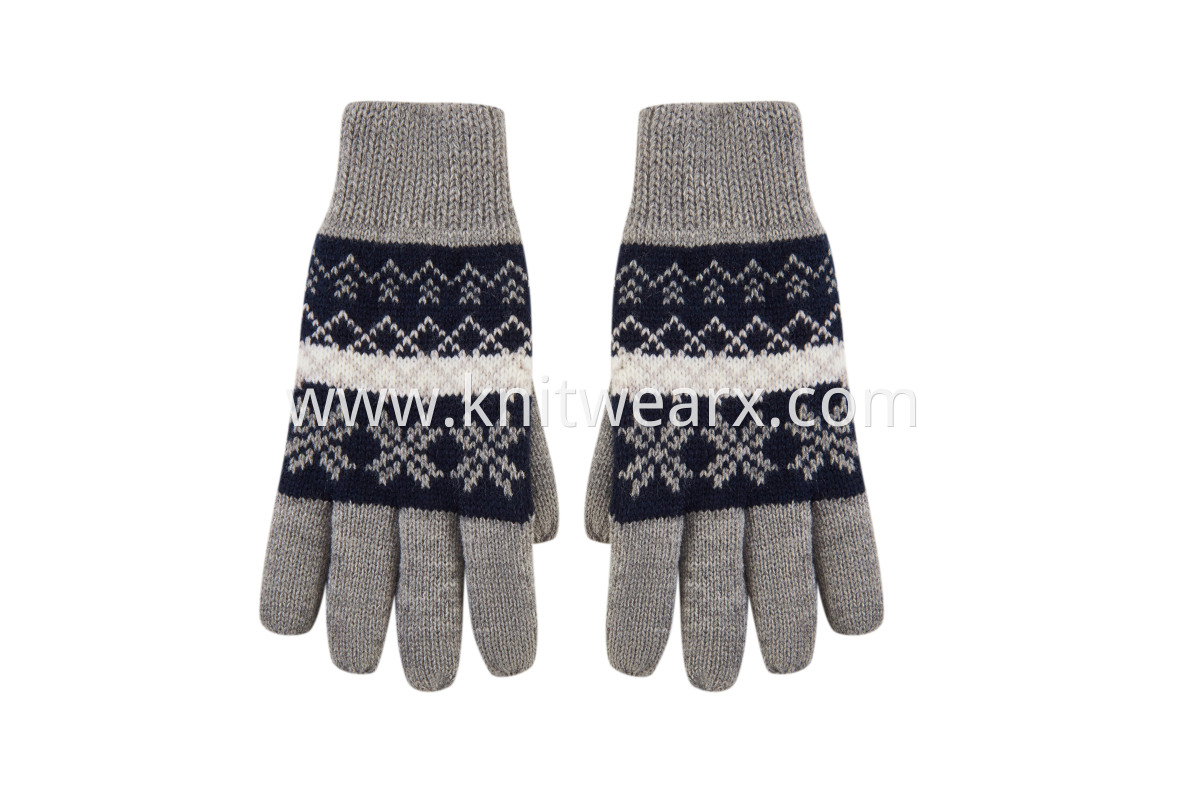 Boy's Snowflake Print Full Fingers Knitted Warm Lining Winter Gloves